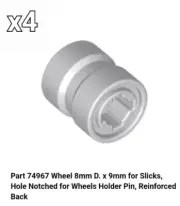 LEGO NEW Parts (x4) LT BLUISH GRAY Wheel 8mm D. x 9mm for Slicks 74967 6011375