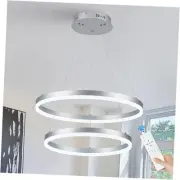 2-Rings Modern LED Chandelier Silver for Dining Room, Circular Flush Mount