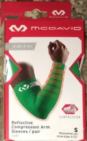MCDAVID Reflective Compression Green Basketball Arm Sleeves Pair NEW Mens Sz S M