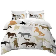 Black Grey Brown Beige Horses Pattern Quilt Cover