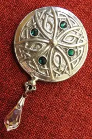 Celtic Cross Knot Iona Silver Pewter Luck Emerald Green Crystal Brooch