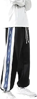 [HongYunoH] Men's Loose Large Size Sports Pants Youth Popular Striped Contrast Color Drawstring Binding Feet Casual Sports Pants Grey S