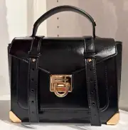 Michael Kors Manhattan Medium Black Gold Patent Leather Satchel Crossbody Bag