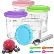 Ice Cream Containers for Ice Cream, Set of 4 Ice Cream Pints Cups with Lid, Creami Container for Ninja Creami Ice Maker, Ice Maker Accessories for NC501 NC500 Series 680 ml, BPA-Free