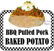 BBQ Pulled Pork Baked Potato DECAL Food Truck Concession Vinyl Sign Sticker bw