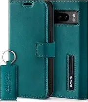 SURAZO Mobile Phone Case for Google Pixel 8 Pro Leather - Foldable Genuine Leather Protective Case [Magnet, Card Slot, RFID Protection, Stand Function] Flip Wallet Case Cover Leather Case (Turquoise)