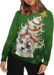 [Hrbtens] Unisex Christmas Top Funny 3D Graphic Ugly Xmas Pullover Crewneck Sweater Long Sleeve Sweatshirt for Celebration