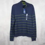 Nautica Sweater Mens Size Medium Blue Navtech Pullover Striped Quarter Zip NWT