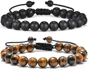 [M MOOHAM] Lava Rock Bracelet - 8mm Stone Tiger Eye Bracelet Lava Rock Bracelet, Stress Relief Yoga Beads Adjustable Bracelet Anxiety Aromatherapy Essential Oil Diffuser Healing Bracelet for Men Women