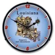 Louisiana Supports the 2nd Amendment, Lighted Backlit LED Clock Free Shipping