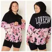 VS VICTORIAS SECRET PINK VARSITY PULLOVER HOODIE TEE SWEATER TOP TIE DYE S
