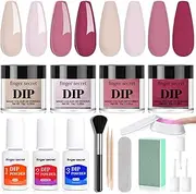 NLFOX 4 Colors Dipping Powder Starter Kit - Romantic Gentle Pink Dip Powder Nail Kit - Nude Purple Glossy Nail Dipping Powder Kit - French Elegant Nail Powder Dip Kit Starter Set with Base & Top Coat