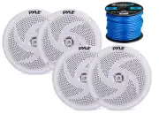 4x Pyle 4" 2-Way Waterproof White Speakers, 16-Gauge 50 Foot Tinned Wire