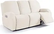 Ruaozz Recliner Sofa Covers Recliner Chair Covers Couch Covers for Reclining Couches with Pockets Washable Furniture Protector with Elastic Bottom (3 Seater, Ivory)
