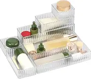 FwQoFvk 7Pcs 4 Sizes Clear Acrylic Drawer Organizer Trays Multifunctional Drawer Storage Containers Stackable Office Desk Drawer Dividers for Makeup Bathroom Kitchens