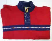 Orvis 1/4 Zip Cotton Nautical World Flags Mock Neck Pullover Red Sweater XXL