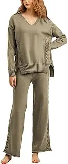 [Generic] Women 2 Piece Sweater Set Oversized Twistted Knitted Pullovers Wide Leg Pant Tracksuits Sets Lounge Set Tracksuits