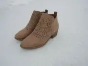 A Rider Girl- Women's Laser-cut Suede Ankle Boots Taupe