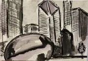 Original ACEO Downtown Chicago Bean Millenium PARK Watercolor Painting