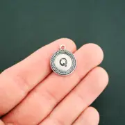 BULK 25 Letter Q Alphabet Antique Silver Tone Charms - SC6858