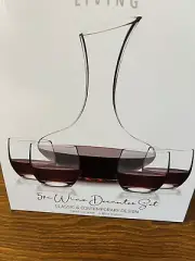 Eternal Living Wine Decanter Carafe Aerator w/ Stemless Wine Glasses Hand Blown