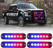 Xprite LED Emergency Strobe Police Lights Kit, Surface Flush Mount Grill Grille Hazard Safty Warning Flashing Light for Volunteer Vehicles Off-Road Trucks Cars SUV ATV UTV Motorcycle 4PCS Red & Blue