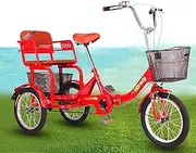 Foldable Adult Tricycle Trike Cruise Bike 16inch Three-Wheeled Bicycle with Large Basket Back Seat for Men Women Recreation Shopping Exercise Red, Tricycle