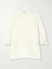 [Chloé] Chloé - Scalloped Ruffled Pointelle-knit Wool And Cashmere-blend Top - Cream - small small Cream