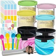 [NLXCXUCY] 4Pack Containers Replacement for Ninja Creami Pints and Lids,4Pcs Ice Cream Neoprene Sleeve 160Pcs Waterproof Removable Labels,24oz Compatible with Ninja NC501 NC500 Series