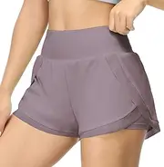 [icyzone] Women's Sports Shorts, 2 in 1 Quick-Drying Running Shorts, Summer Fitness Running Shorts