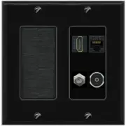 [4 Ports]HD and Coax Toslink + Cat6-Ethernet Wall Plate - Brush [Black/Black]