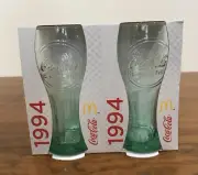 2 Coca Cola McDonalds 1994 Design Green Glasses