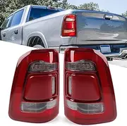 LED Tail Light Assembly Compatible with Dodge Ram 1500 Taillight Without Blind Spot 2019-2022 LED Type & Red Lens Chrome Interior Left LH+RH Right Side