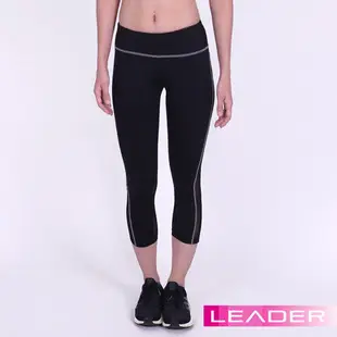 Leader 女性專用 S-Fit運動壓縮七分緊身褲(灰線)