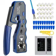 RJ45 Crimp Tool Kit Pass Thru Ethernet Crimper for Cat5e Cat6 Cat6a 8P8C Modu...