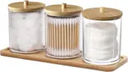 Qtip Holder Dispenser with Bamboo Lids and Vanity Tray - 10 oz Transparent