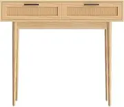 Artiss Console Table, Rattan Side Hallway Tables Desk Drawers Home Bedroom Office Living Room Entryway Furniture, with 3 Drawer Spacious Storage Space Oak