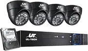 UL TECH Security Camera, Set of 4 1080P HD 4 Channel Spy Surveillance Pet WiFi Cameras Hidden CCTV Monitor Dome Home Safe Outdoor Indoor System, with 1TB Hard Disk 5 in 1 DVR Black