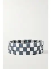 [Roxanne Assoulin] Roxanne Assoulin - Check It Out Set Of Three Silver-tone And Enamel Bracelets - One size One size Silver