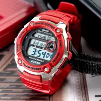 在飛比找PChome24h購物優惠-【CASIO 卡西歐】世界五局電波運動腕錶-紅(WV-200