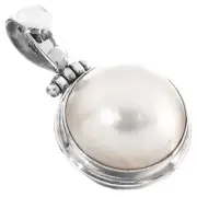 925 Sterling Silver Dainty South Sea White Mabe Pearl Sterling Pendant, 1 1/8"