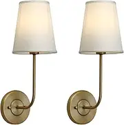 Buyee Set of 2 Rustic Wall Sconce with Flared Funnel Beige Fabric Lamp Shade Vintage Wall Light Fixture Decor for Bedroom Bedside Reading