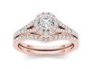 10k Rose Gold 3/4 Ct Diamond Halo Engagement Ring Size 8 Bridal Band Set
