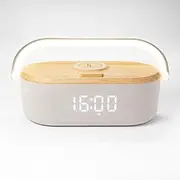 Luxe & Loom - Alarm Clock, Wireless Charger, White Noise Machine, Bedside Table Lamp, Bluetooth Speaker - Wood Grain Colour