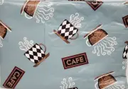 Vinyl Tablecloth w/soft Flannel back, 52" x 52" Square, COFFEE CUPS ON GREY, FP