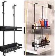 AMZYYDS Over Door Shower Caddy,2 layers adjustable Hanging Shower Shelves with 2 Hooks，Stainless Steel Rustproof Hook Shelf for Bathroom Shampoo Soap,Door Storage Organiser Rack, No Drilling (black)