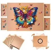 QUNPON 1000 Pieces Wooden Rotating Puzzle Board with 4 Drawers & Cover30” X 2...