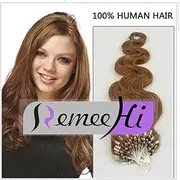 Remeehi 15"-32" 100S 100G 1G/S Brazilian Human Hair Extensions Easy Loop Micro Rings Beads Tipped Body Wavy Extensions 20 Inch 1#