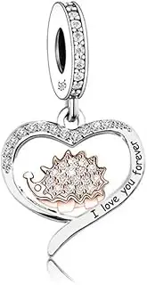 [Mon & Sons] I love You Forever Heart Hedgehog Rose Gold Charm Bead Pendant 925 Sterling Silver Dangle Compatible With Pandora Charm Bracelet, Metal