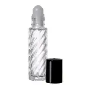 Roll On Bottles-10 ml Clear Swirl Bottles w/Plastic Rollers & Black Caps-144 pcs